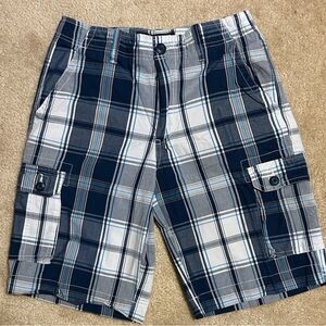 Ecko Unlimited Navy, White and Gray Plaid Cargo Shorts